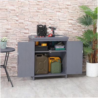 Outdoor Garden Storage Cabinet with Galvanized Top