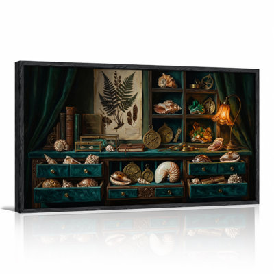 Teal Cabinet with Seashells and Crystals Canvas Wall Art