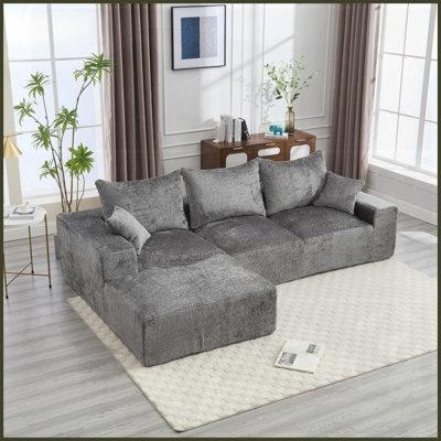 Canapé moderne en L en chenille avec assise profonde - aucun assemblage pour le salon