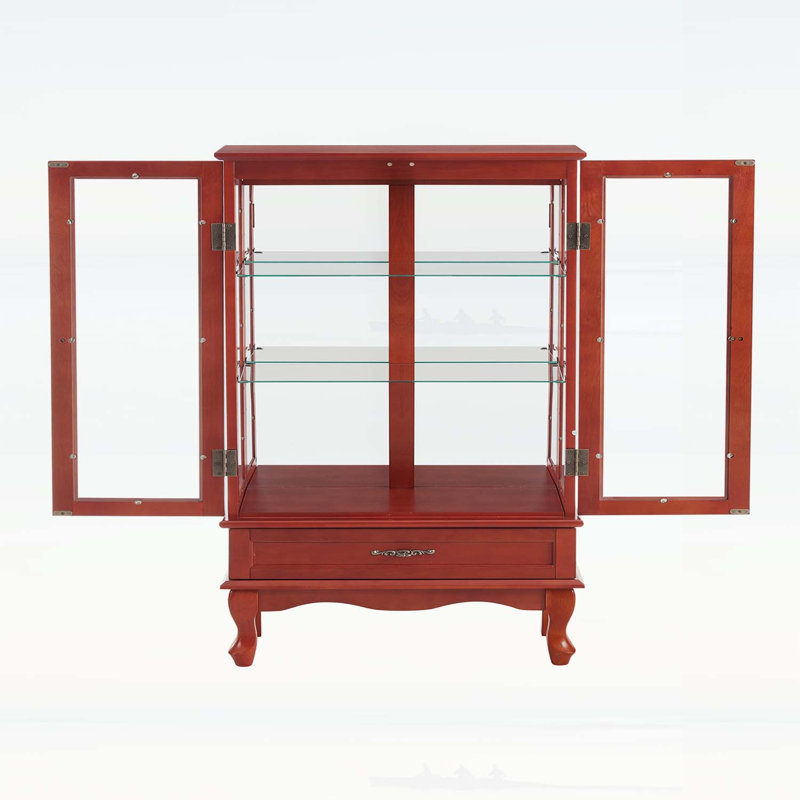 Élégante armoire lumineuse en verre avec tablettes réglables, 2 portes et 1 tiroir, avec ampoule et fini cerisier