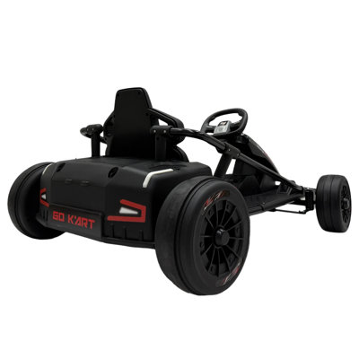 Kart électrique 24V noir pour enfants avec télécommande parentale, musique Bluetooth et deux moteurs 150W, kart de course pour enfants de 6 ans et plus
