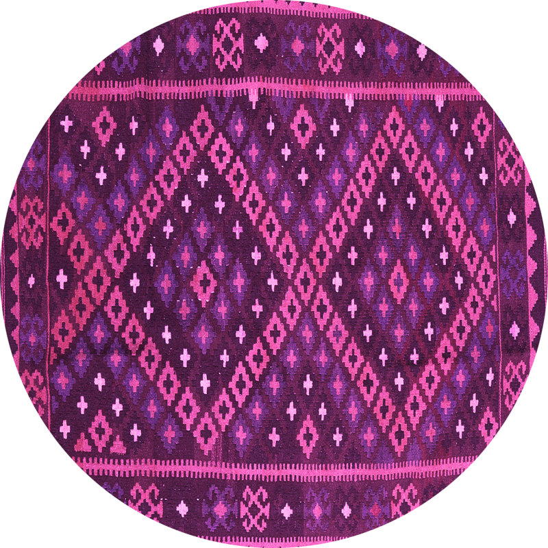 Tapis géométrique tissé à la machine en rose / mauve, Rond 5 pi
