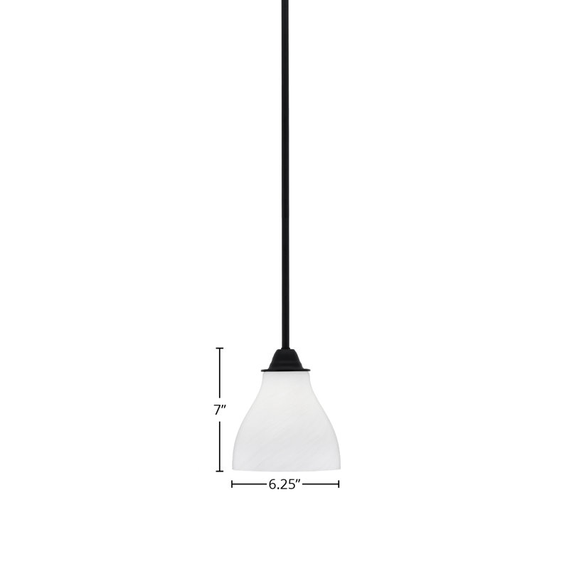 Luminaire suspendu suspendu Paramount avec verre de 6,25 po, Verre marbré blanc, Noir mat