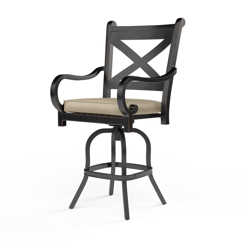 Tabouret de bar avec coussin Monterey, Tabouret de bar (siège d'une hauteur de 30 po), Lin Sunbrella® pierre