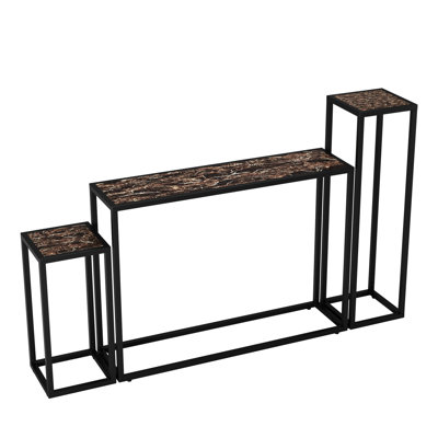 High Edge Wrapped 3 Narrow Table For Entrance, Living Room, With Retro Marble Texture, Space, Stable Structure, Multi, Adjustable Feet, Simple Assembly Table, Study Imitated Aesthetics,