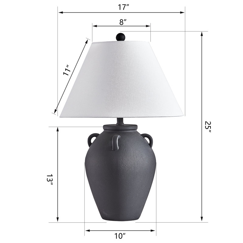 Carrizalez 25 in. Black Rustic Dimmable Ceramic For Bedroom Living Room Bedside Desk Nightstand Single Accent Table Lamp With Linen Empire Shade