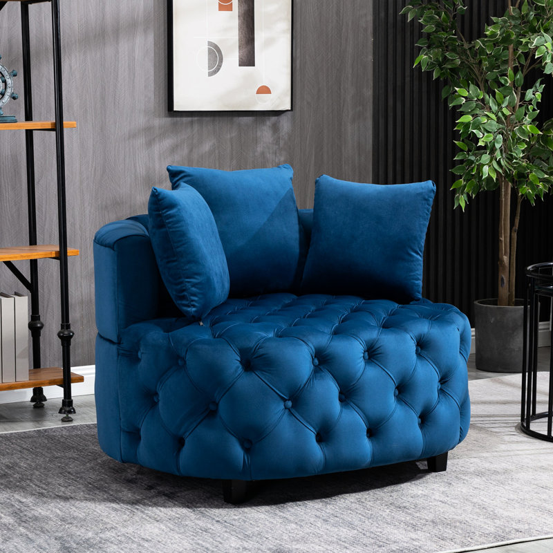 Siège de salon en velours bleu, fauteuil d'appoint moderne avec coussin de siège en mousse, pour rembourrage, Blue