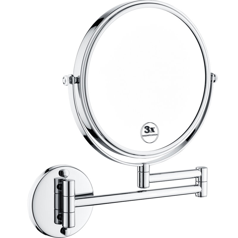 Miroir de maquillage à DEL de 8 pouces avec deux grossissements, fixation murale, 12 extensions, grossissement 1X / 3X, rotation de 360 degrés, bouton imperméable pour le maquillage
