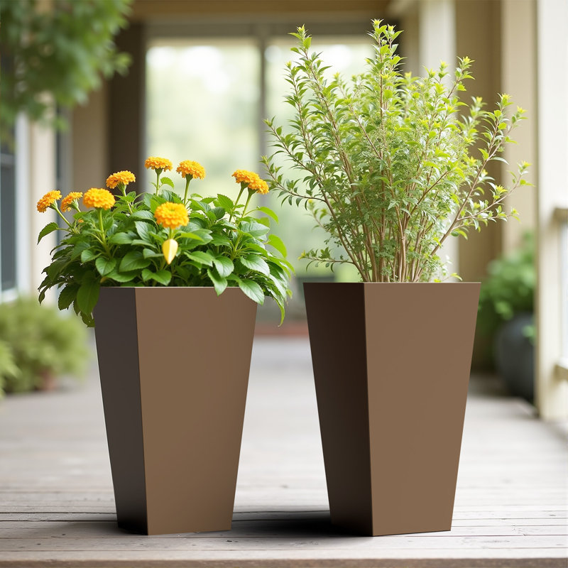 Jardinières rectangulaires en métal pour plantes d'extérieur, Brun