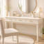 Coiffeuse blanc crème à 3 tiroirs, table de maquillage moderne ou bureau, table de toilette multifonctionnelle pour chambre à coucher, miroir non inclus