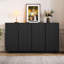 Buffet noir de salle à manger et de salon, 4 portes ondulées, espace de rangement généreux, tablettes réglables, structure noire avec une grande capacité pour la maison, pièce-889682165