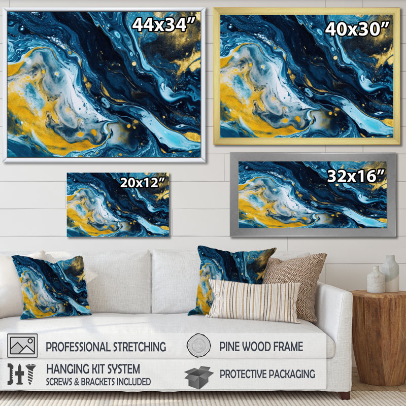 Agathe Ripple Golden Rivers V, reproduction d'art sur toile, Cadre doré à une seule photo, H 24 po x l 32 po x P 1 po