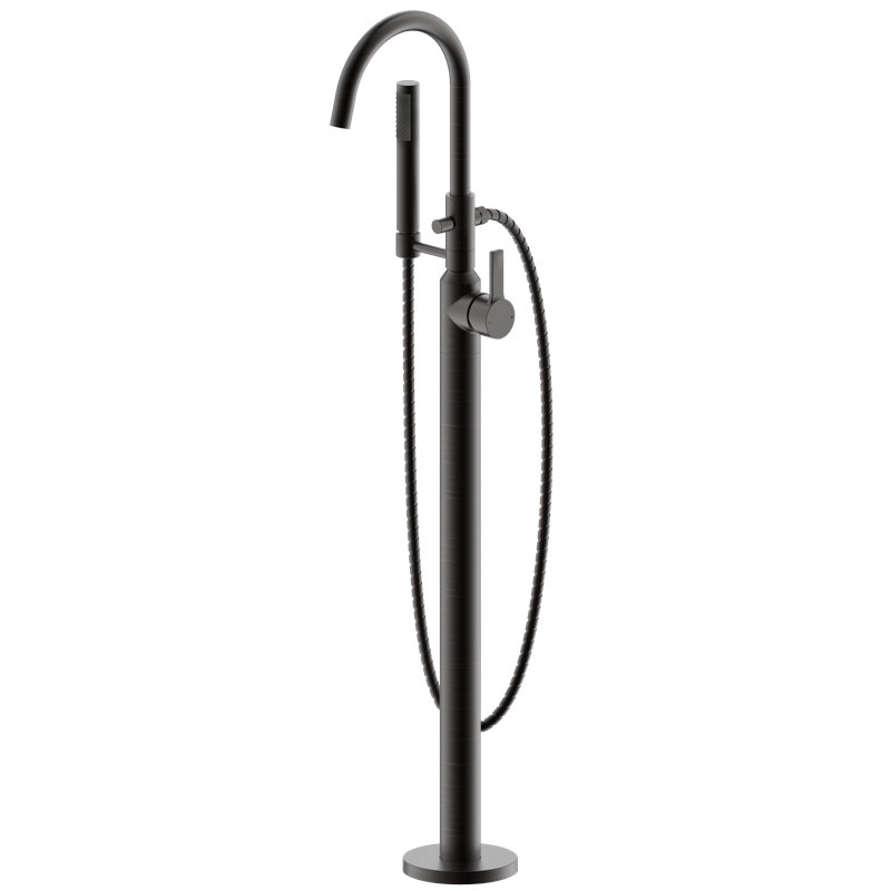 Robinet de baignoire romaine à fixation sur le plancher à poignée simple avec douche à main Euro Collection - Bronze huilé