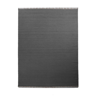 Tapis kilim en laine tissés à la main et à plat Alithea - 10 pi x 13 pi, rectangulaire, gris anthracite, motif uni uni, tapis faits à la main à poils courts pour le salon, la chambre à coucher