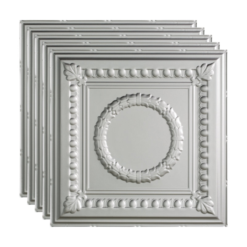 Panneau de plafond décoratif en vinyle FASÄDE Rosette 2 pi x 2 pi, Argent
