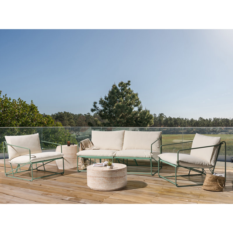 Garden Sofa Set 4 Seater Sundos Metal Taupe, Beige/Green