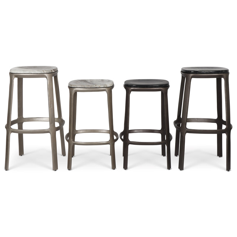 Marbelle - Alfie Marble Counter Stool - Toronto Sand/Antique Nickel Finish, Counter Stool (26" Seat Height), Black/Bronze