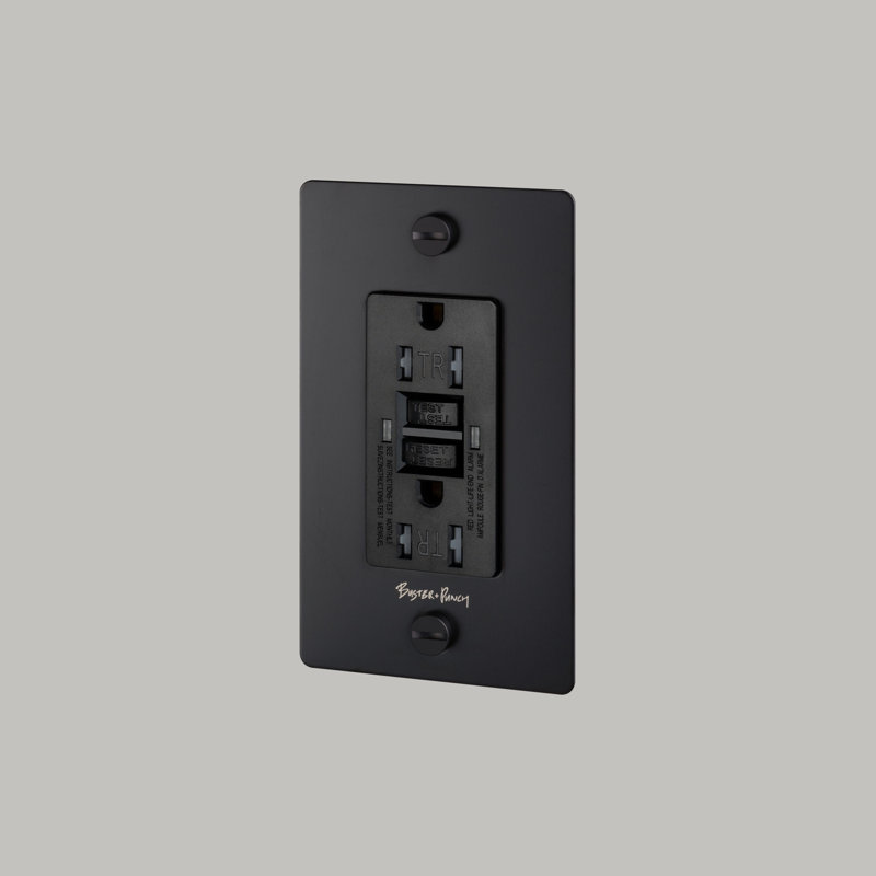 1G Duplex GFCI Outlet / With Logo, Matte Black