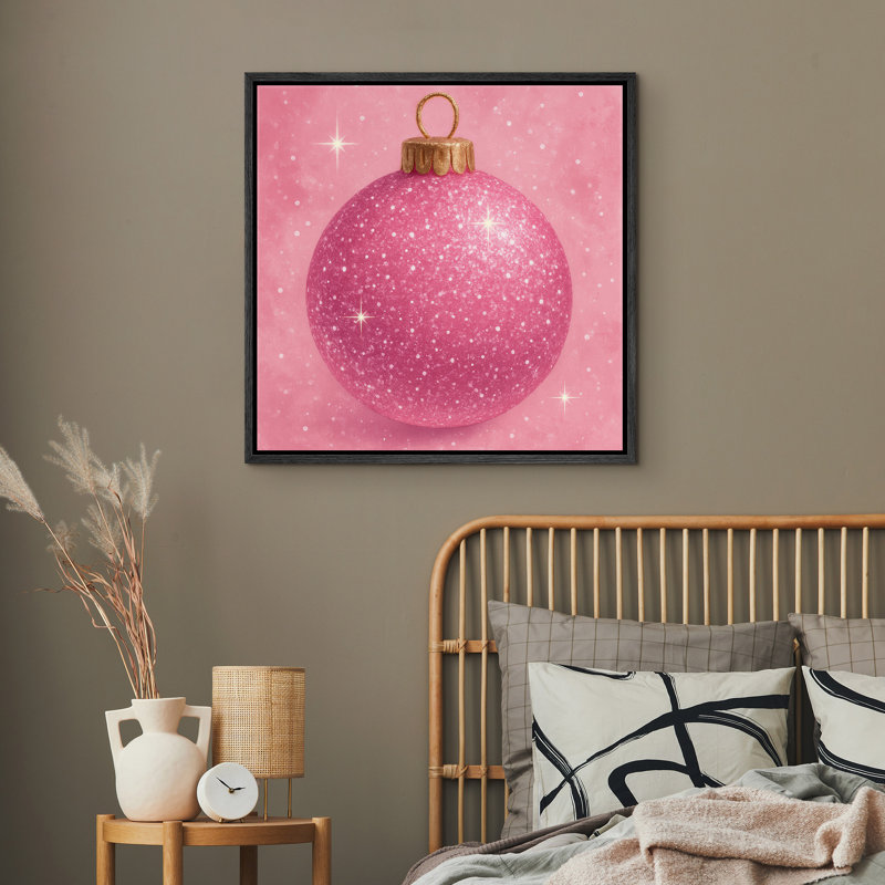 Ornement de paillettes roses sur fond doux rosé - impression d'art sur toile encadrée, H 24 po x l 24 po x P 1,5 po