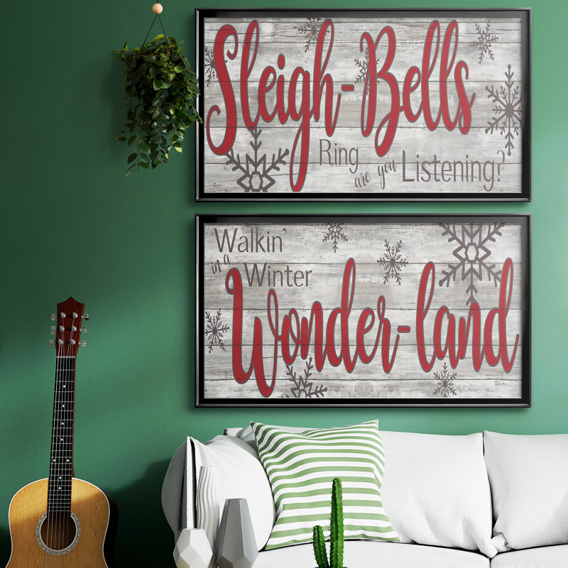 «Sleigh Bells», ensemble de 2 reproductions d'art sur toile encadrées, H 14,5 po x l 53 po x P 1,5 po, Argent
