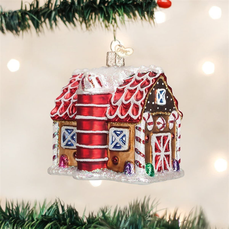 Ornement de Noël en verre soufflé Old World pour arbre de Noël, grange en pain d'épice