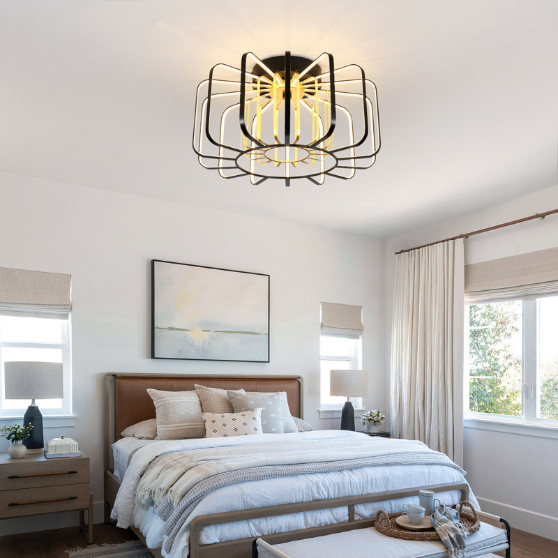 16" Dimmable LED Modern Black Gold Flush Mount Lighting