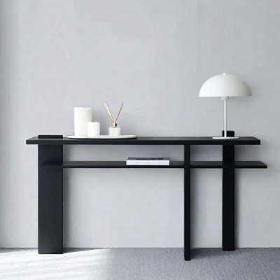 Mid-Century Modern Oak Black Console Table