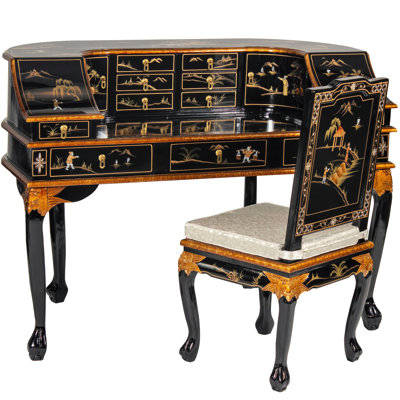 Black Lacquer Desk With Chair - Landscape