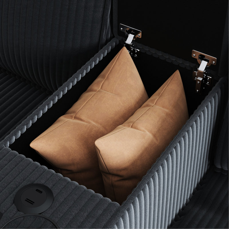 Velours côtelé en forme de L de 6 133,4 po x 94,4 po avec grand espace de rangement, siège réglable, structure en fer gris doux, rangement rapide, sièges interchangeables, rembourrage en mousse, base, simple