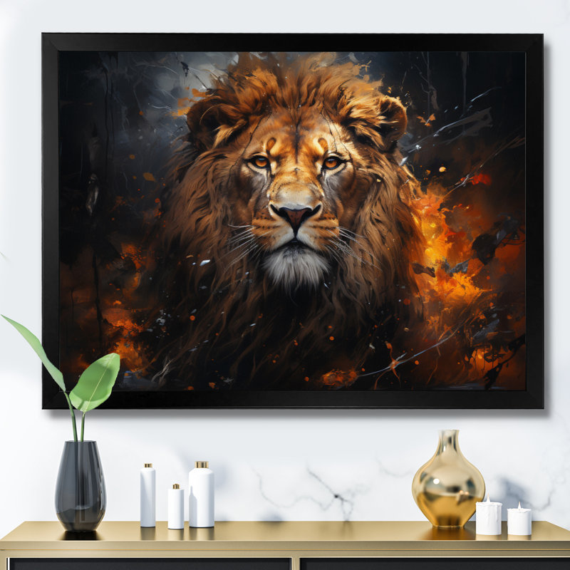 Photographie de lion avec II, H 16 po x l 32 po x P 1 po, Encadrement argenté