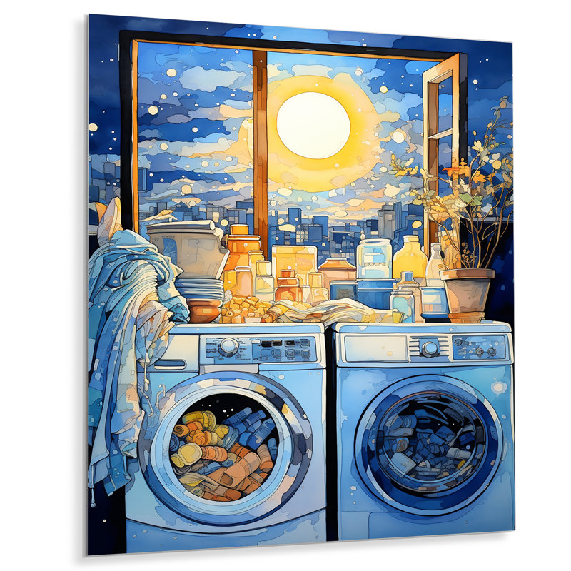 «Blue Laundry», jour de lessive bleu, art mural en métal, H 32 po x l 24 po x P 1 po