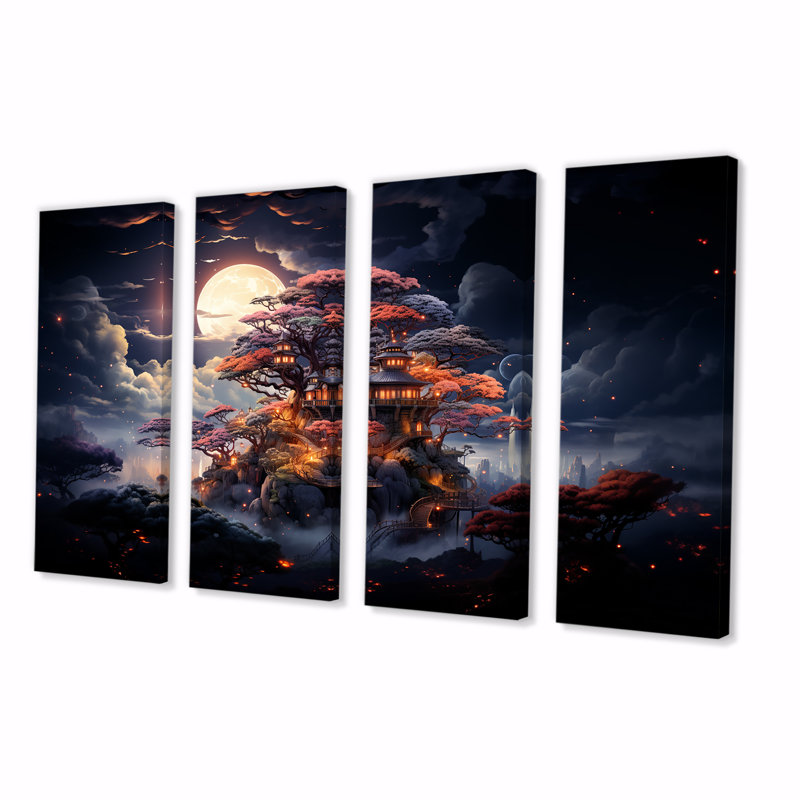Nebula Nights Castle Treehouse I - China, art mural 4 pièces, H 32 po x l 64 po