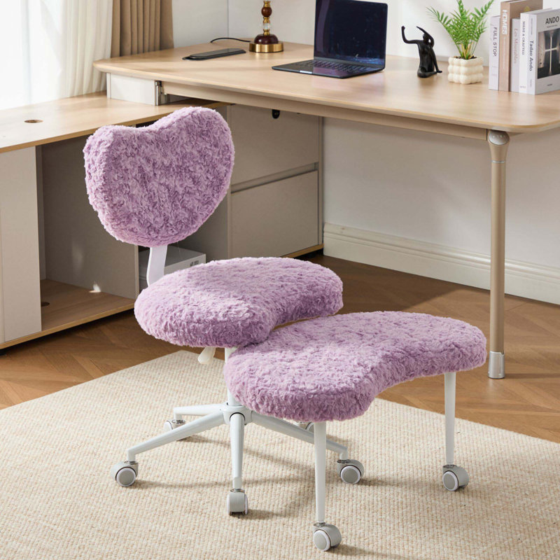 Fauteuil de méditation moderne plus avec pattes croisées, roues et tabouret réglable, Similifourrure, Violet
