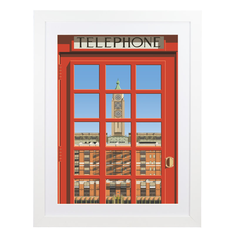 London Telephone Box 1 - Print, 40cm H x 30cm W x 3cm D, White Framed