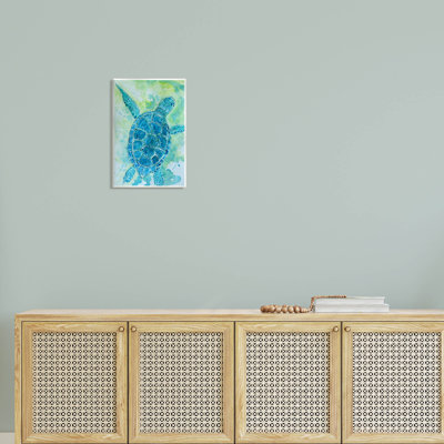 Tortue de mer bleue, bulles aquatiques par Sebastian Grafmann - peinture sans cadre sur panneau de fibres à densité moyenne