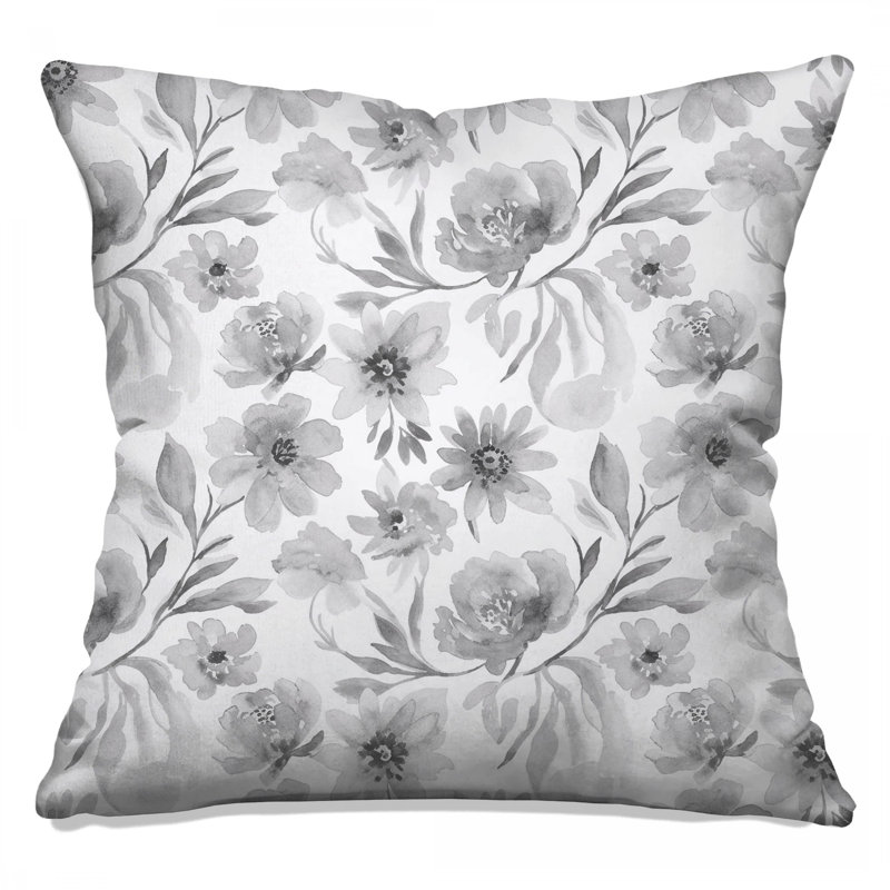 Coussins décoratifs double face à motif floral aquarelle noir, 14 x 14 inches