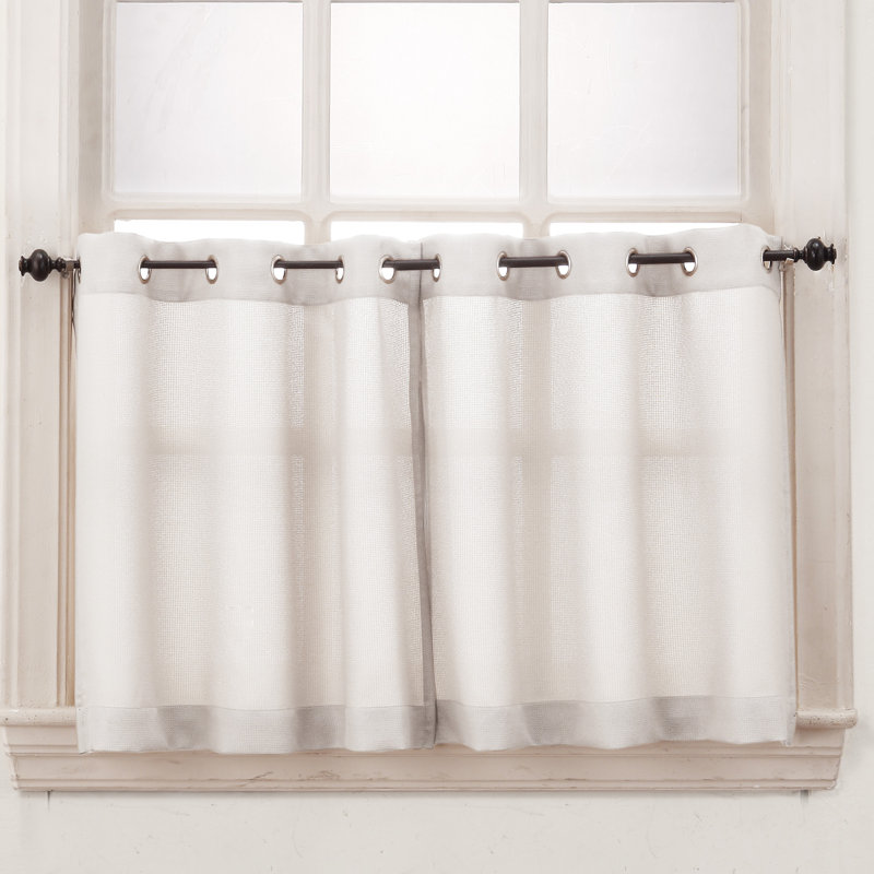 Sauel Textured Semi-Sheer Kitchen Cafe Curtain Pair, 56" W x 24" L, White