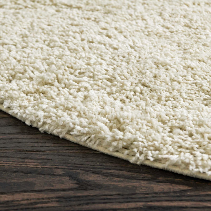 Tapis à poils longs de couleur beige Ashmita, Rond 7 pi