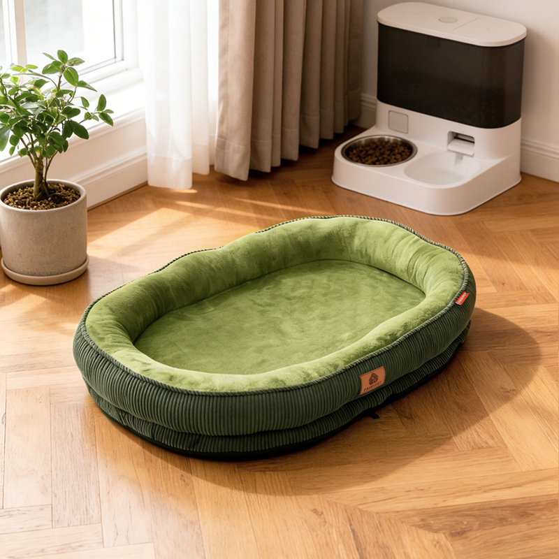 Corduroy Pet Bed, Medium (12.5cm H x 60cm W x 50cm D), Green