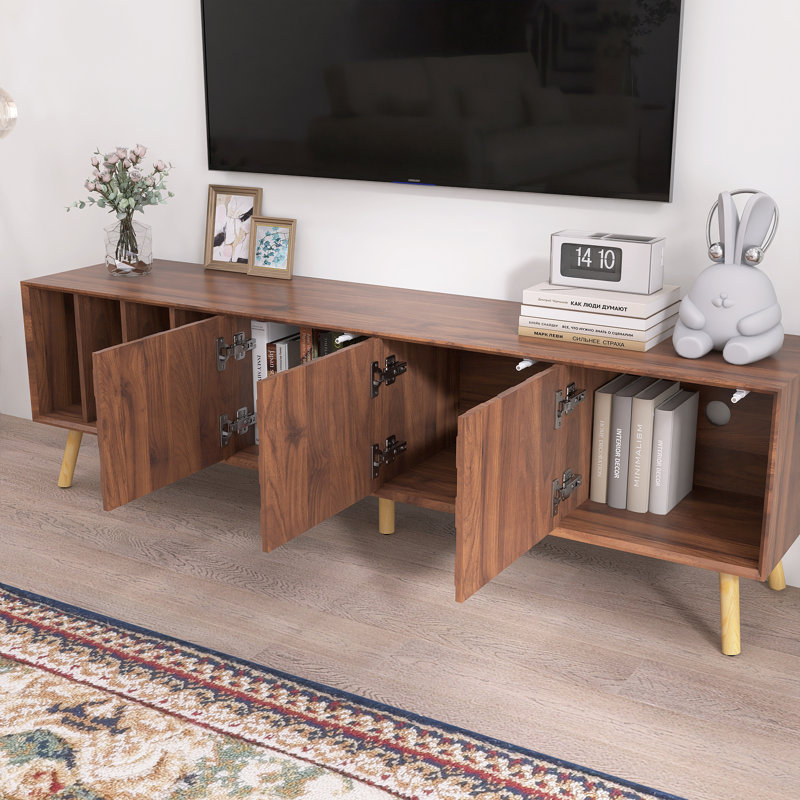 Meuble télé Mid-Century moderne en noyer de 70,8 po de largeur pour meuble télé de 80 po ou moins