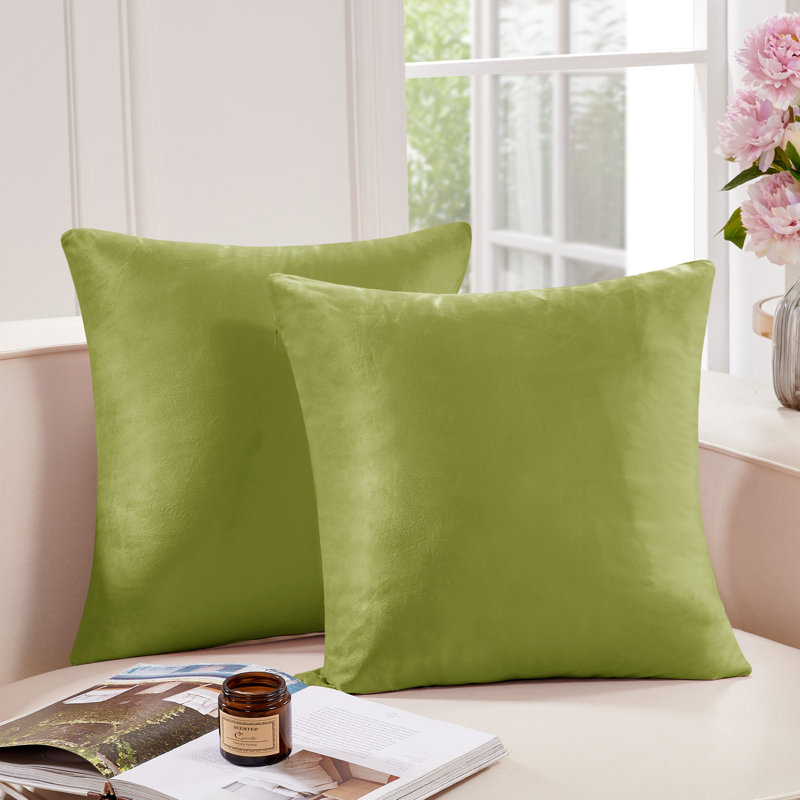 Green Velvet 26" x 26" Pillow Covers with Fringe Set
