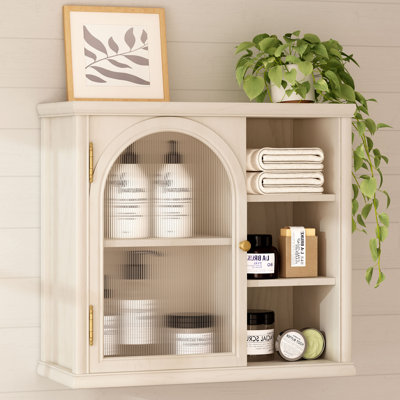 Armoire murale carrée à porte coulissante, armoire murale flottante à porte arquée avec tablettes réglables pour la salle de bain et la cuisine. （Gris）
