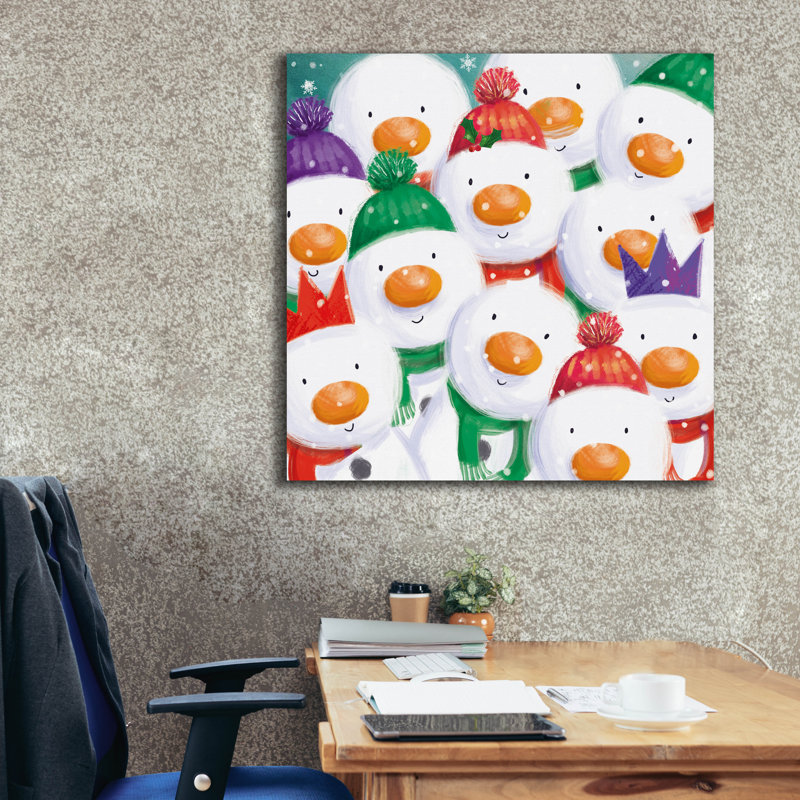  «Snowman Gathering» par Elle Media Group, art mural sur toile, 37 po x 37 po, H 37 po x l 37 po