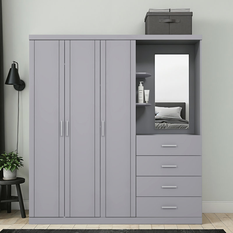 Kimberley 3 Door 4 Drawer Combi Fitment Wardrobe, Cool Grey