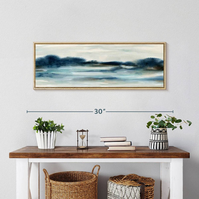 Vue panoramique sur la baie, Cadre flottant en bois naturel, 28 po x 10 po