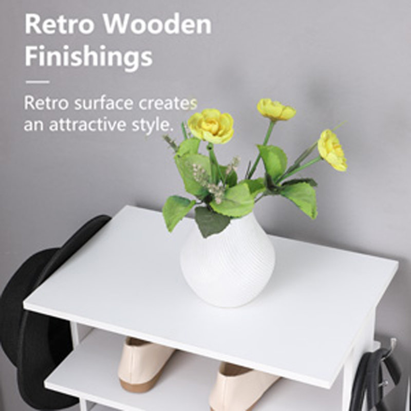 7-Tier Vertical Shoe Rack with Hooks, White