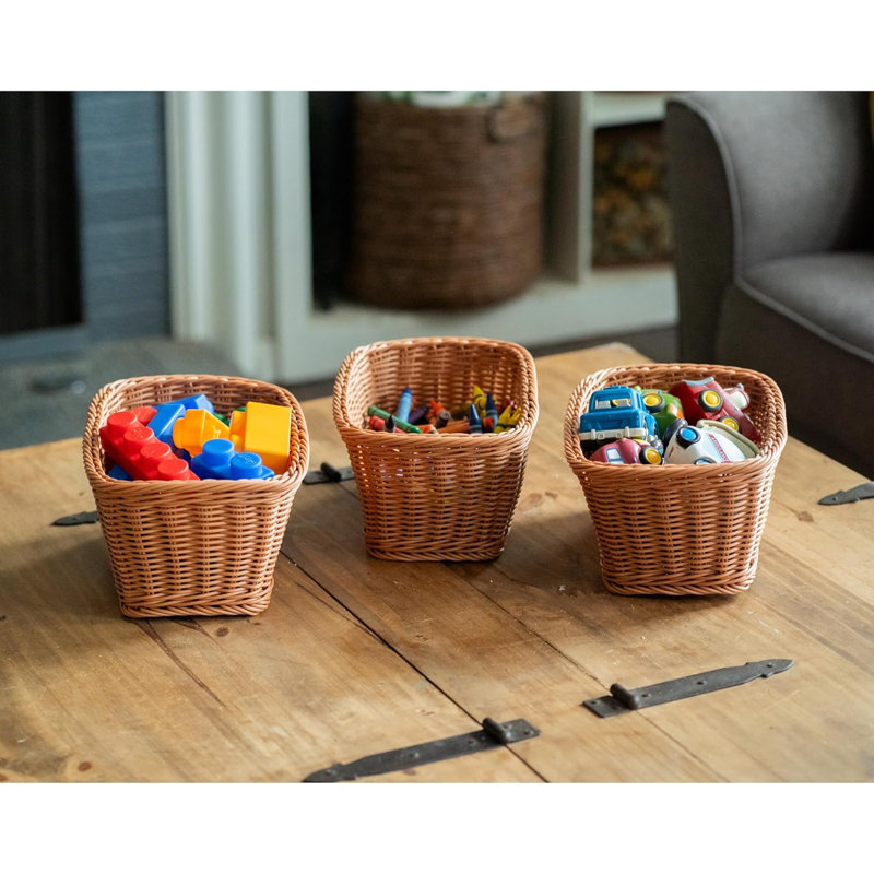 Paniers de rangement lavables en osier tressé, ensemble de 3 bacs de rangement pour salle de classe, décoration intérieure ou bureau