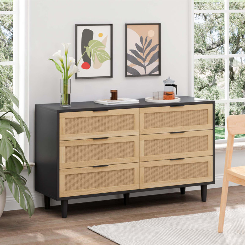 Acceent Chest 6 Drawer Dresser, Black, 29.53" H x 59.06" W x 15.75" D