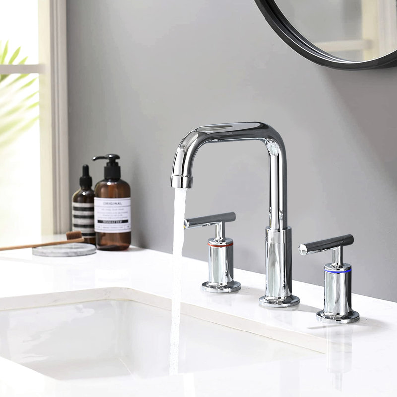 8 In. Double Handle Bathroom Faucet With Pop Up Drain, 360 Swivel, Ceramic Disc Valves, Soft Water Flow Aerator Widespread In , 2 Handles, Fine Quality