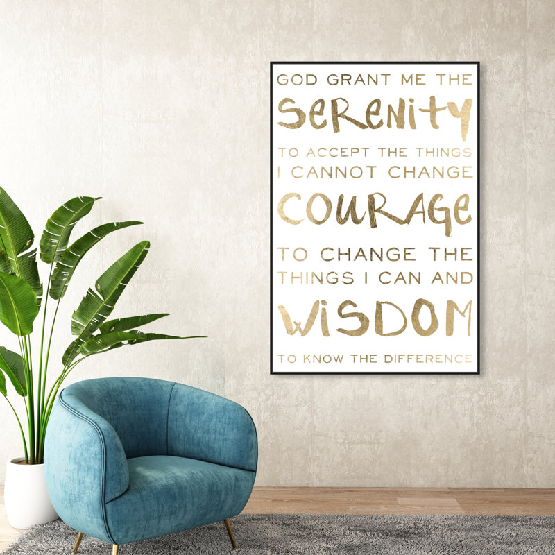Serenity " Serenity Prayer And Courage Motivation ", Black Framed, 55" H x 37" W